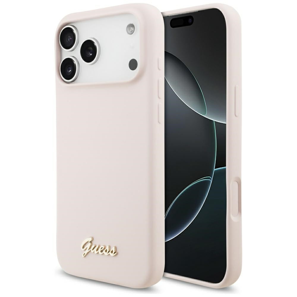 Funda MagSafe para Apple iPhone 17 Pro Max, Guess, Script Metal Logo, Rosa Claro