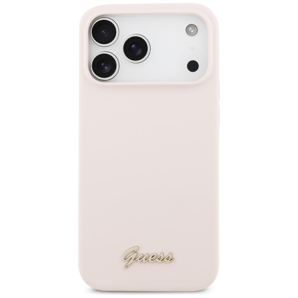 Funda MagSafe para Apple iPhone 17 Pro Max, Guess, Script Metal Logo, Rosa Claro