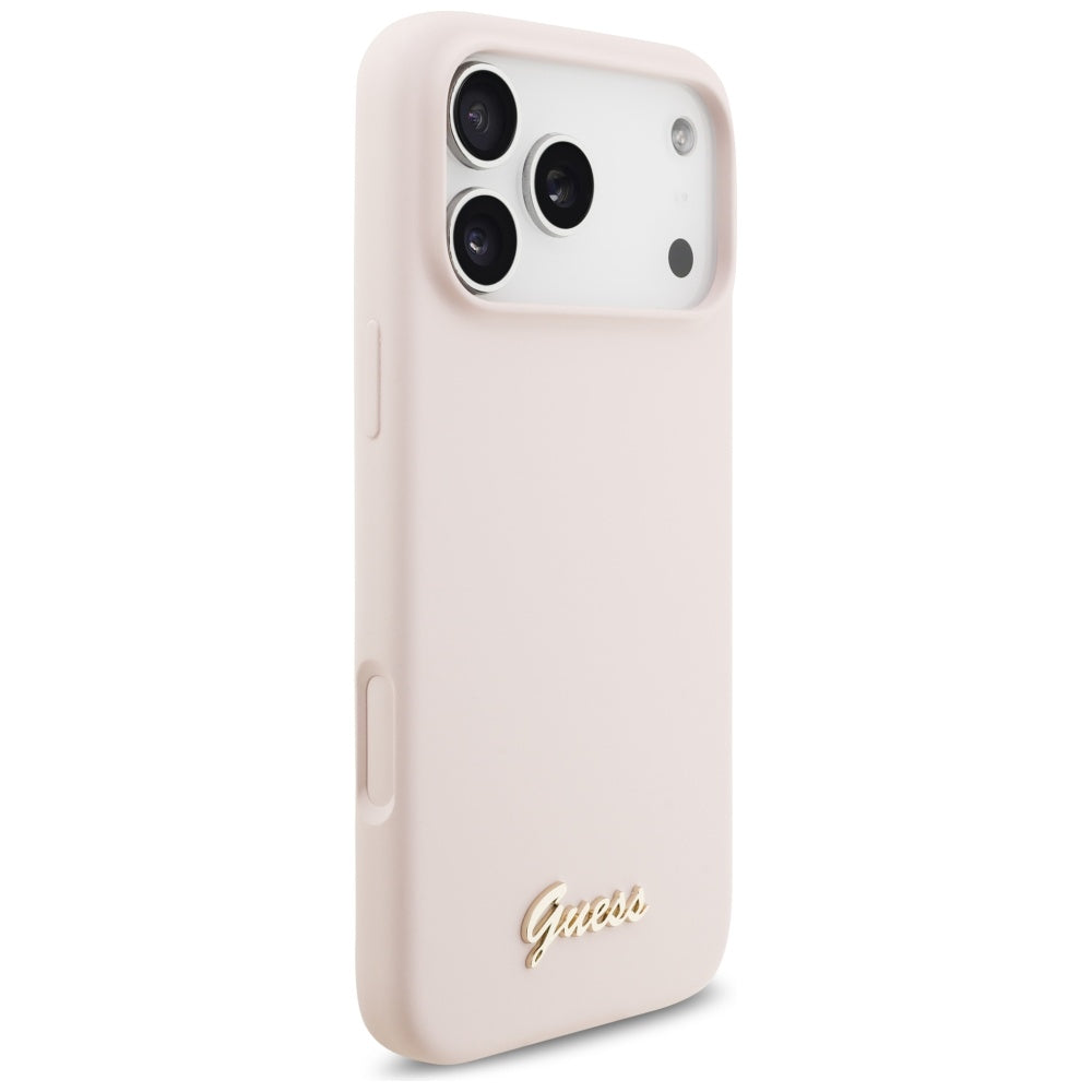 Funda MagSafe para Apple iPhone 17 Pro Max, Guess, Script Metal Logo, Rosa Claro