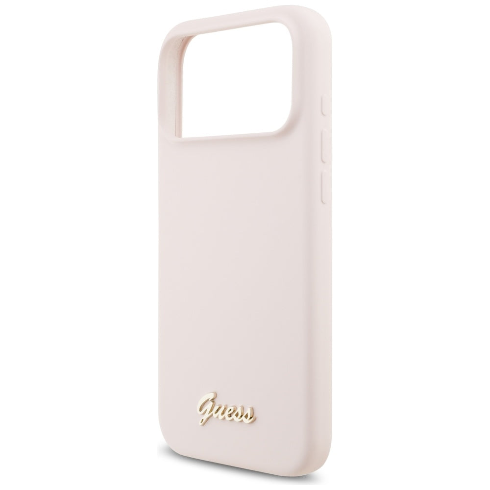 Funda MagSafe para Apple iPhone 17 Pro Max, Guess, Script Metal Logo, Rosa Claro