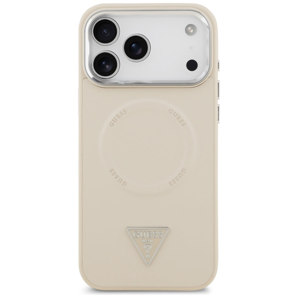 Funda MagSafe para Apple iPhone 17 Pro Max, Guess, Logo Triangular, Beige Plateado