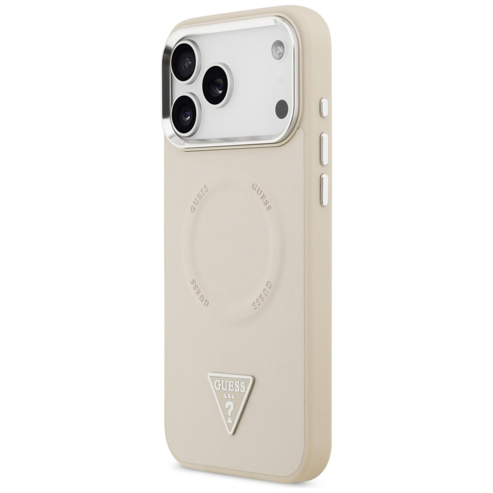 Funda MagSafe para Apple iPhone 17 Pro Max, Guess, Logo Triangular, Beige Plateado
