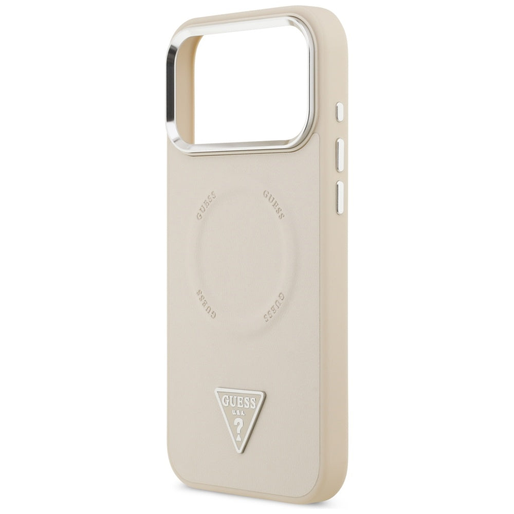 Funda MagSafe para Apple iPhone 17 Pro Max, Guess, Logo Triangular, Beige Plateado