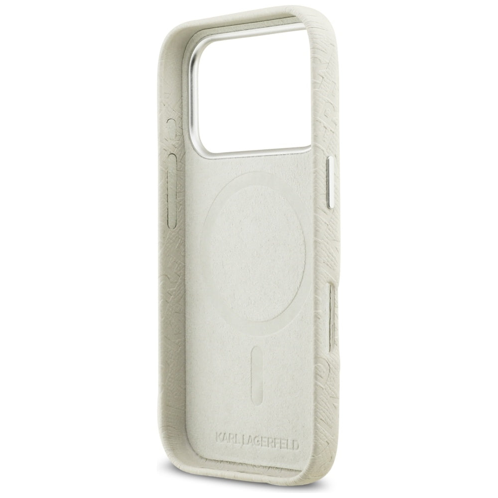 Funda MagSafe para Apple iPhone 17 Pro Max, Karl Lagerfeld, FW Stamped Karl, Beige