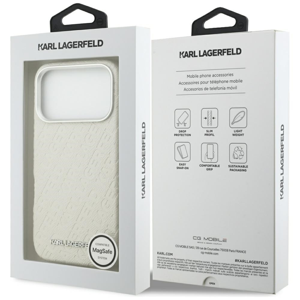Funda MagSafe para Apple iPhone 17 Pro Max, Karl Lagerfeld, FW Stamped Karl, Beige