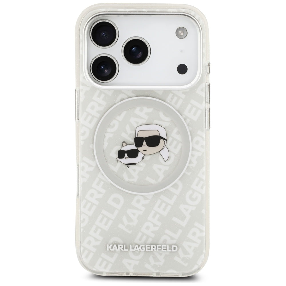 Funda MagSafe para Apple iPhone 17 Pro Max, Karl Lagerfeld, Glitter Karl & Choupette Head, Blanca