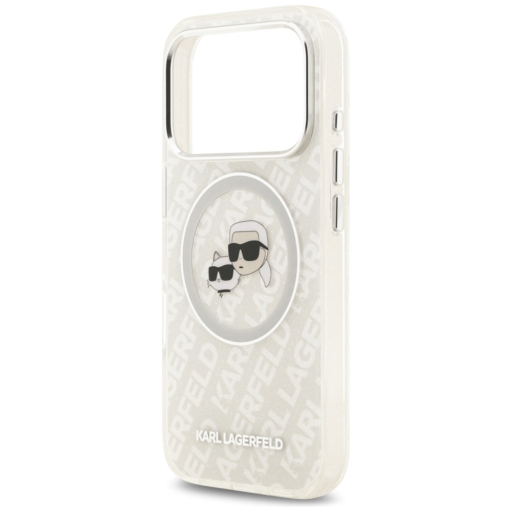 Funda MagSafe para Apple iPhone 17 Pro Max, Karl Lagerfeld, Glitter Karl & Choupette Head, Blanca