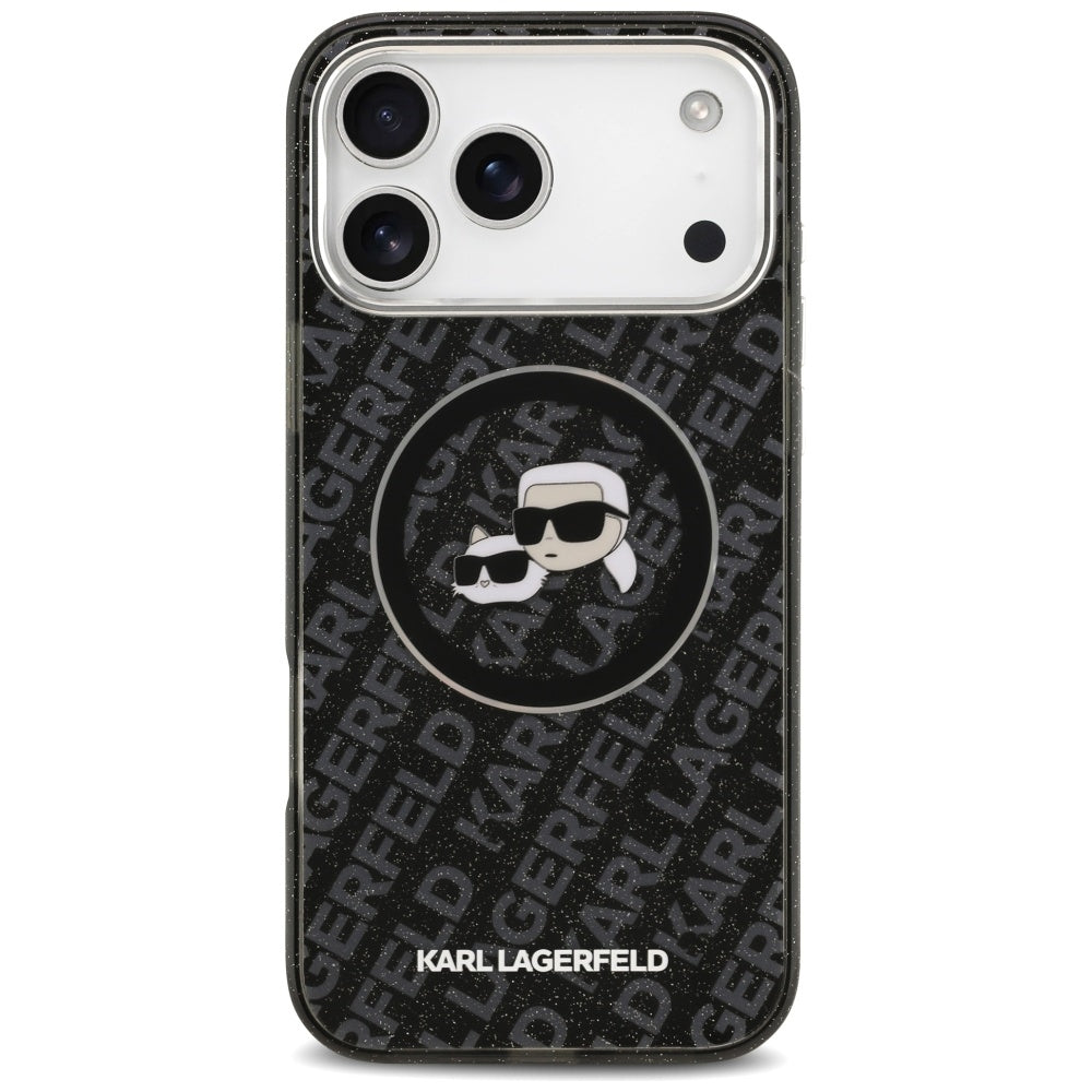 Funda MagSafe para Apple iPhone 17 Pro Max, Karl Lagerfeld, Glitter Karl & Choupette Head, Negra