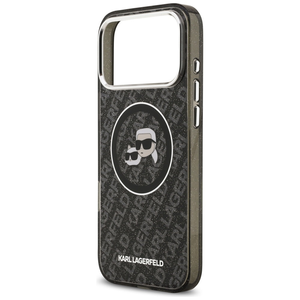 Funda MagSafe para Apple iPhone 17 Pro Max, Karl Lagerfeld, Glitter Karl & Choupette Head, Negra