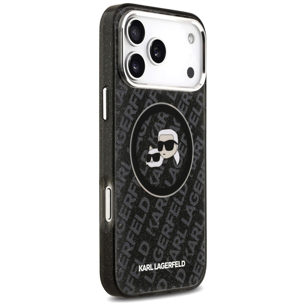 Funda MagSafe para Apple iPhone 17 Pro Max, Karl Lagerfeld, Glitter Karl & Choupette Head, Negra