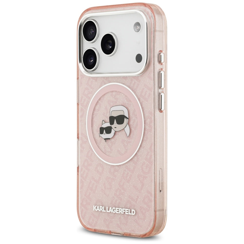 Funda MagSafe para Apple iPhone 17 Pro Max, Karl Lagerfeld, Glitter Karl & Choupette Head, Rosa