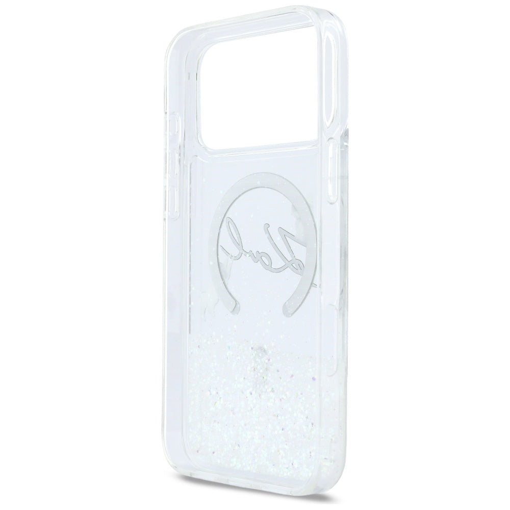 Funda MagSafe para Apple iPhone 17 Pro Max, Karl Lagerfeld, Glitter Karl Script Logo, Transparente