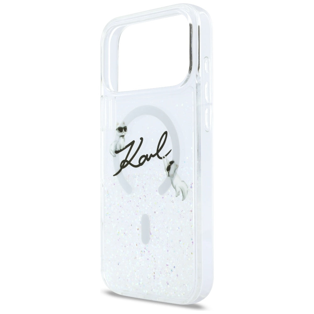 Funda MagSafe para Apple iPhone 17 Pro Max, Karl Lagerfeld, Glitter Karl Script Logo, Transparente