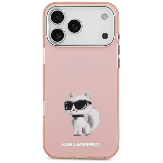 Funda MagSafe para Apple iPhone 17 Pro Max, Karl Lagerfeld, IML Aquarelle Logo Choupette, Rosa.