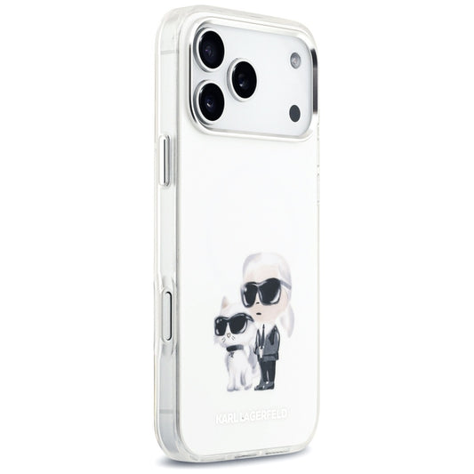 Funda MagSafe para Apple iPhone 17 Pro Max, Karl Lagerfeld, IML Aquarelle Logo Karl & Choupette, Blanca.