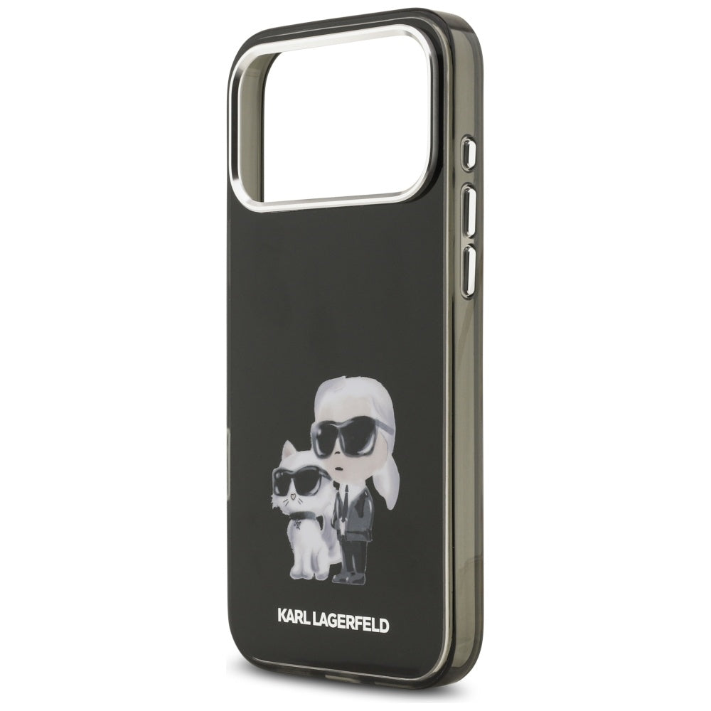 Funda MagSafe para Apple iPhone 17 Pro Max, Karl Lagerfeld, IML Aquarelle Logo Karl & Choupette, Negra.