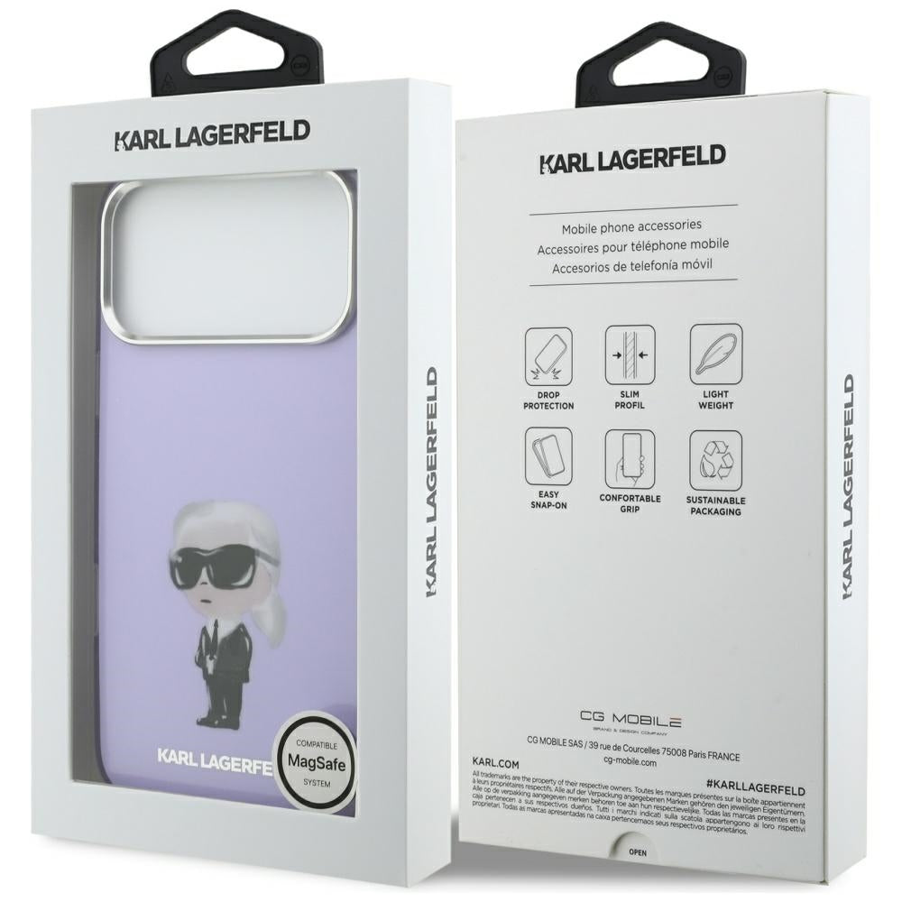 Funda MagSafe para Apple iPhone 17 Pro Max, Karl Lagerfeld, IML Aquarelle Logo Karl, Morado