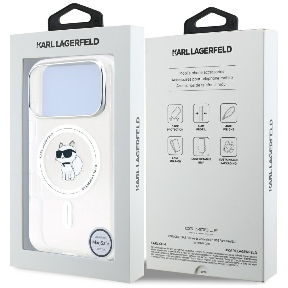 Funda MagSafe para Apple iPhone 17 Pro Max, Karl Lagerfeld, IML Choupette, Transparente