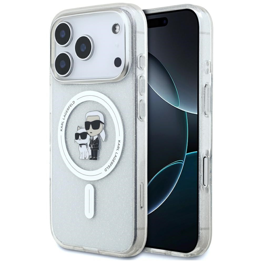 Funda MagSafe para Apple iPhone 17 Pro Max, Karl Lagerfeld, IML Glitter Karl & Choupette, Transparente
