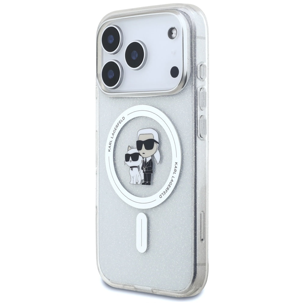Funda MagSafe para Apple iPhone 17 Pro Max, Karl Lagerfeld, IML Glitter Karl & Choupette, Transparente