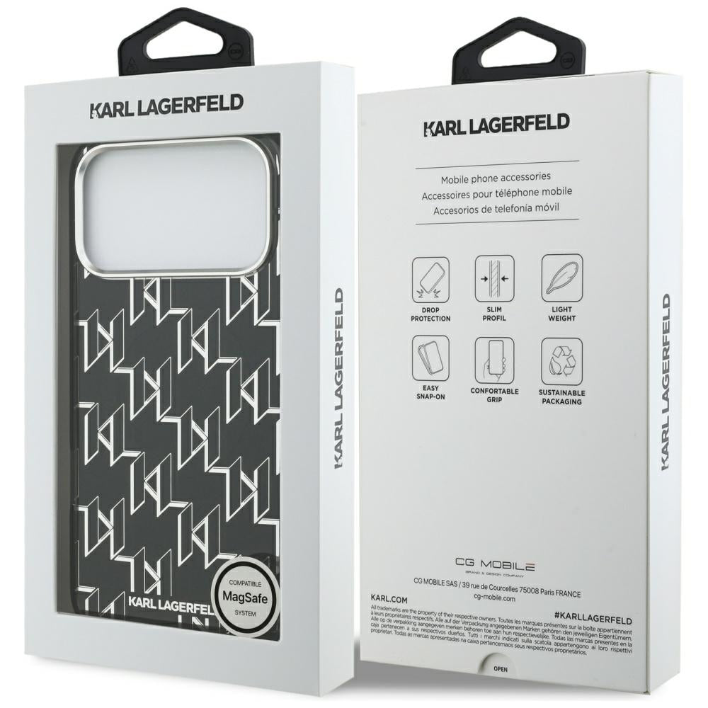 Funda MagSafe para Apple iPhone 17 Pro Max, Karl Lagerfeld, IML KL Monogram, Negra