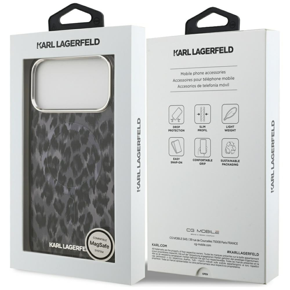 Funda MagSafe para Apple iPhone 17 Pro Max, Karl Lagerfeld, Patrón IML Leopard, Negra
