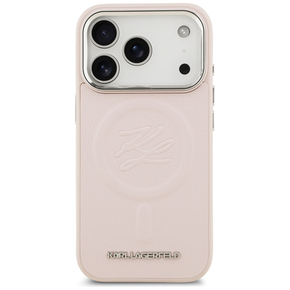 MagSafe Case for Apple iPhone 17 Pro Max, Karl Lagerfeld, Initial & Metal Logo, Pink