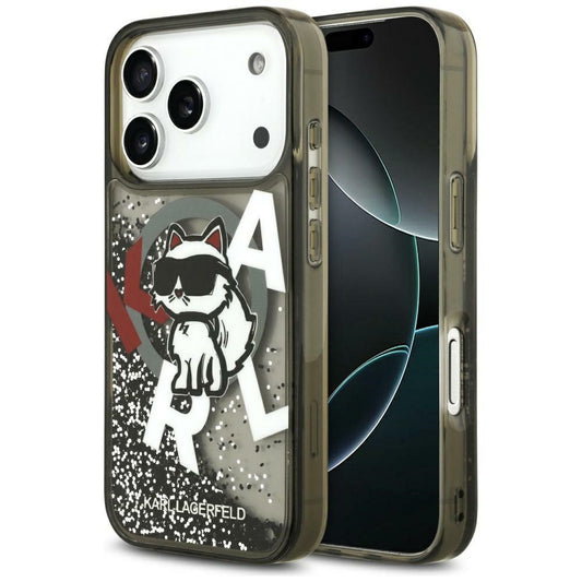 Funda MagSafe para Apple iPhone 17 Pro Max, Karl Lagerfeld, Liquid Glitter Logo Choupette, Negra.