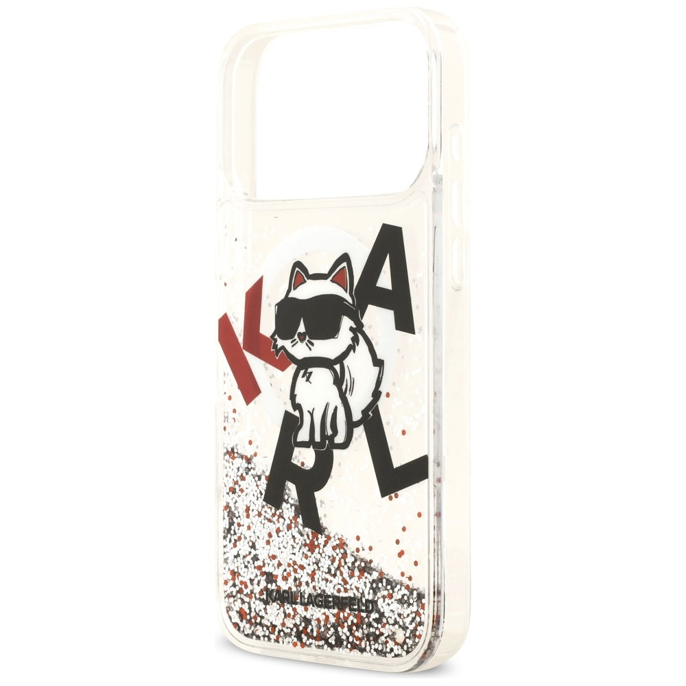 Funda MagSafe para Apple iPhone 17 Pro Max, Karl Lagerfeld, Liquid Glitter Logo Choupette, Transparente