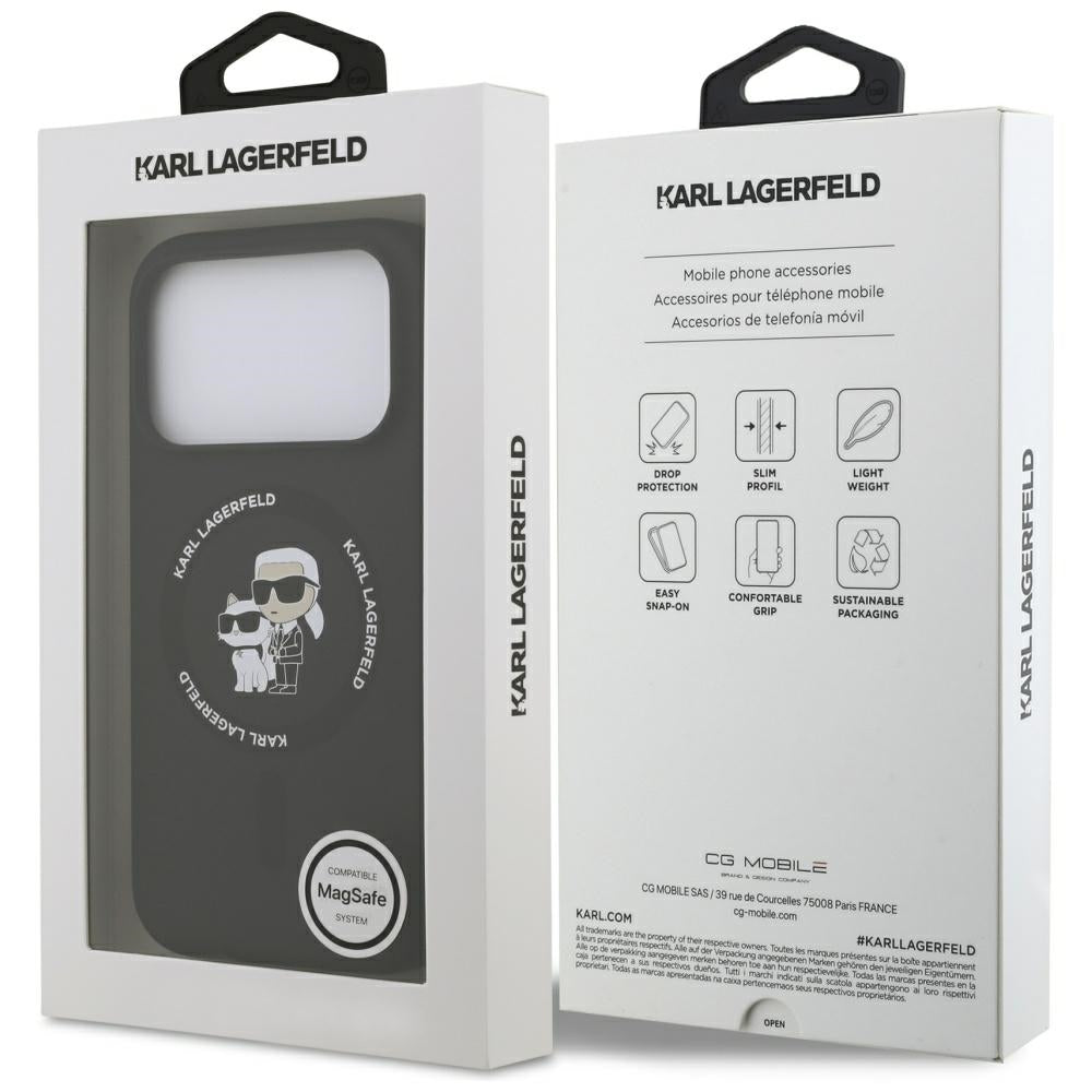 Funda MagSafe para Apple iPhone 17 Pro Max, Karl Lagerfeld, Ring Karl & Choupette, Negra