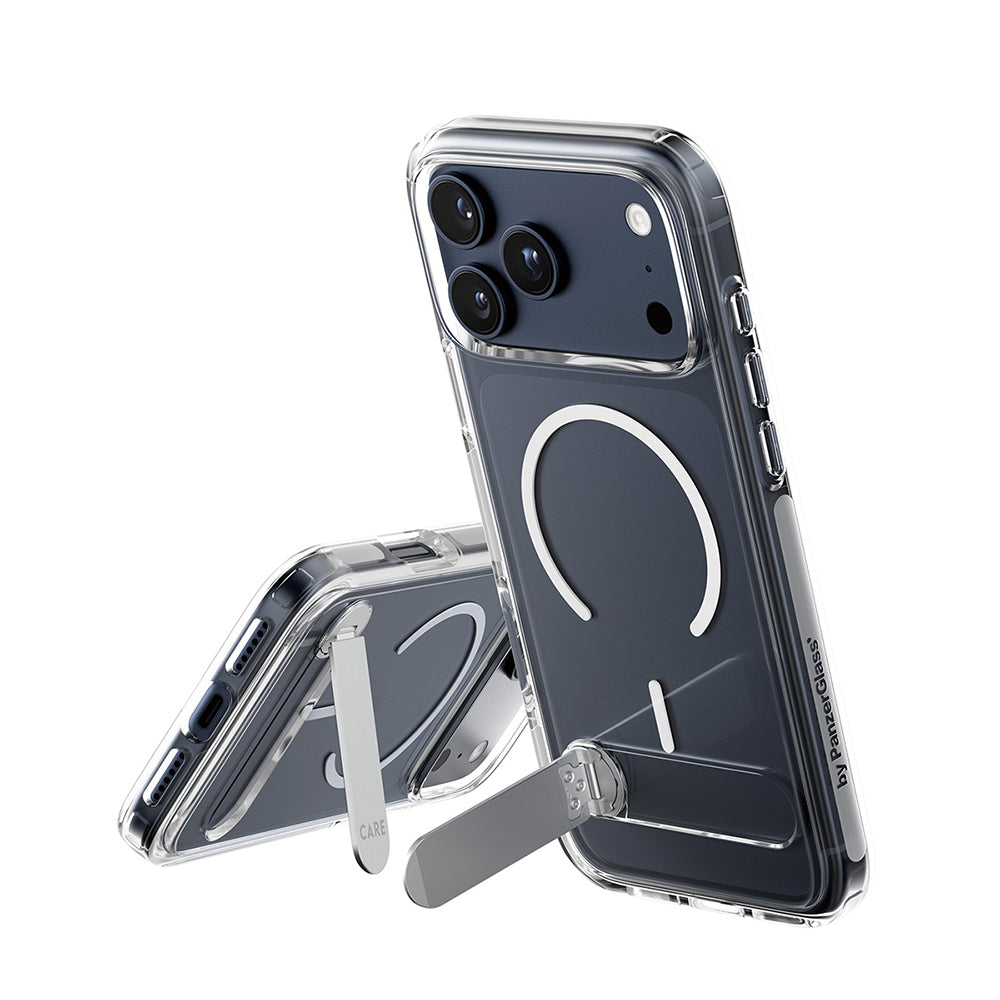 Funda MagSafe para Apple iPhone 17 Pro Max, PanzerGlass, con soporte Care Feature Kickstand, Transparente Blanca
