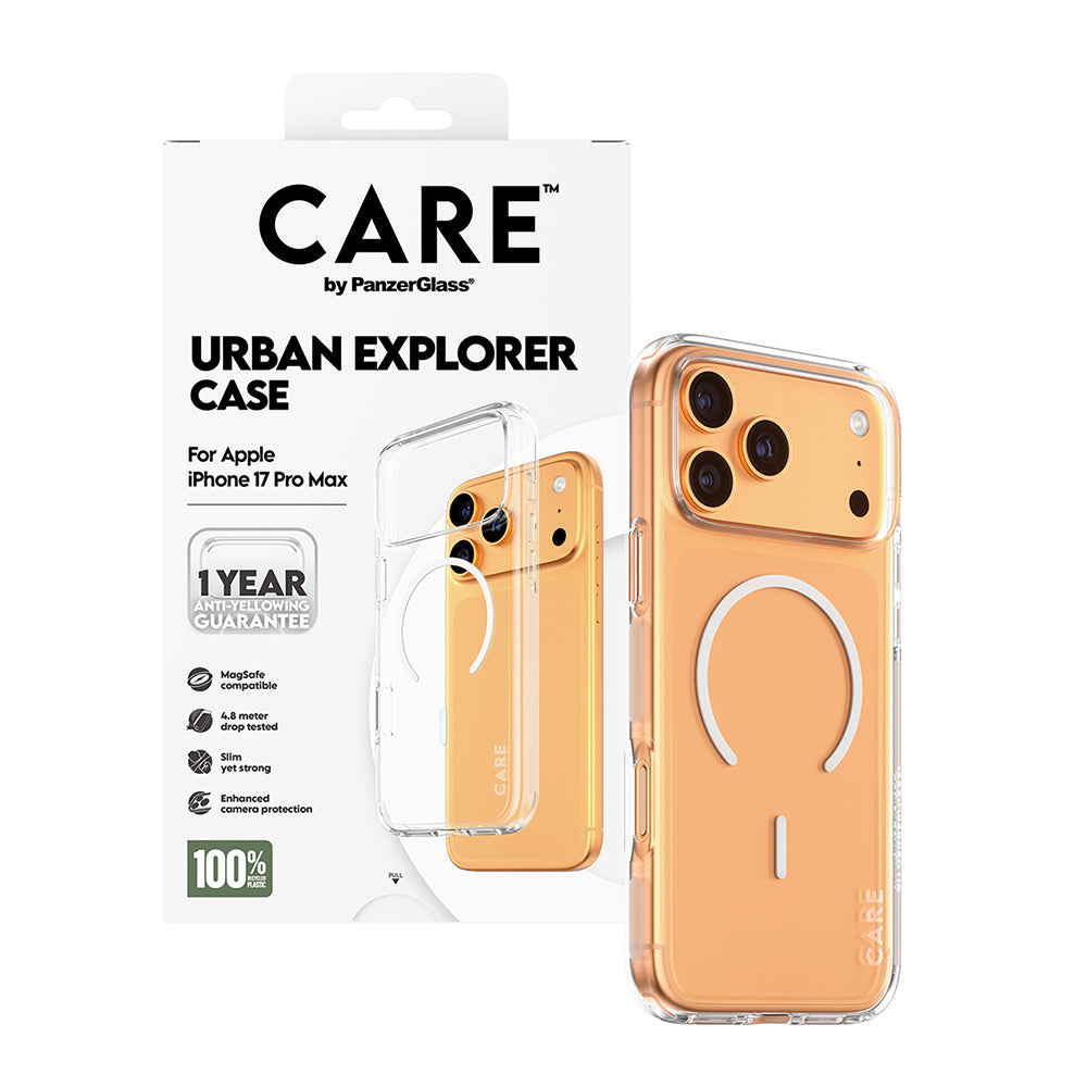 Funda MagSafe para Apple iPhone 17 Pro Max, PanzerGlass, Care Urban Explorer, Transparente Blanca
