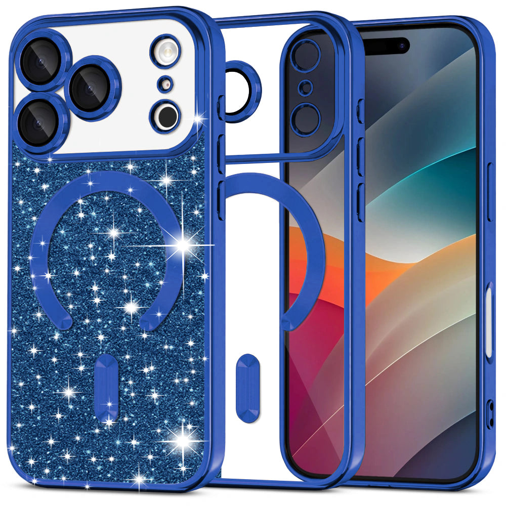 Funda MagSafe para Apple iPhone 17 Pro Max, Techsuit, Luxury Glitter, Azul Oscuro