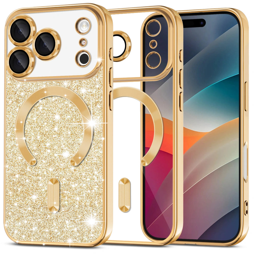 Funda MagSafe para Apple iPhone 17 Pro Max, Techsuit, Luxury Glitter, Dorada