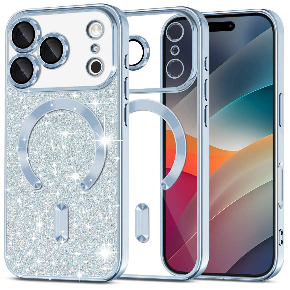 Funda MagSafe para Apple iPhone 17 Pro Max, Techsuit, Luxury Glitter, Azul