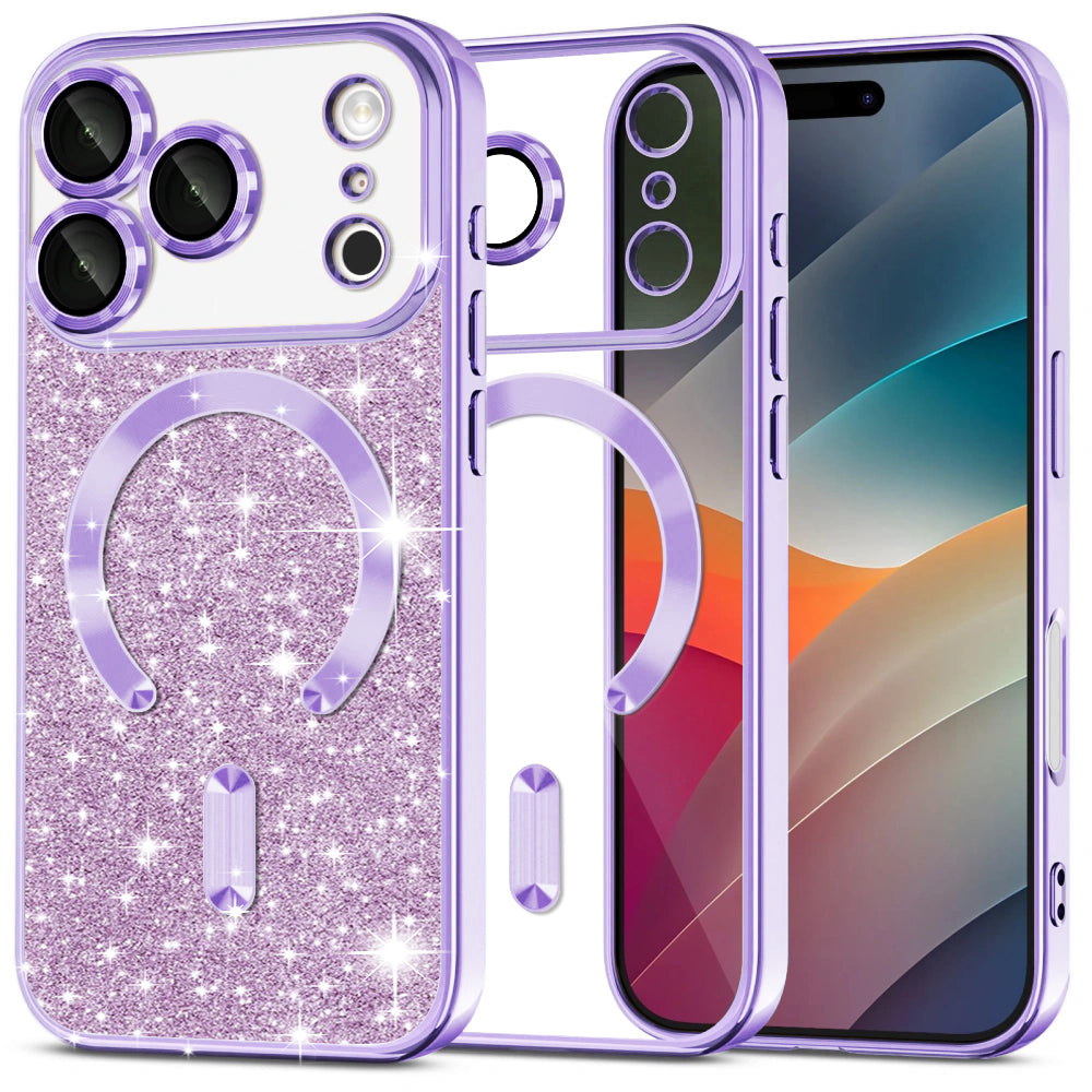 Funda MagSafe para Apple iPhone 17 Pro Max, Techsuit, Luxury Glitter, Lila Claro