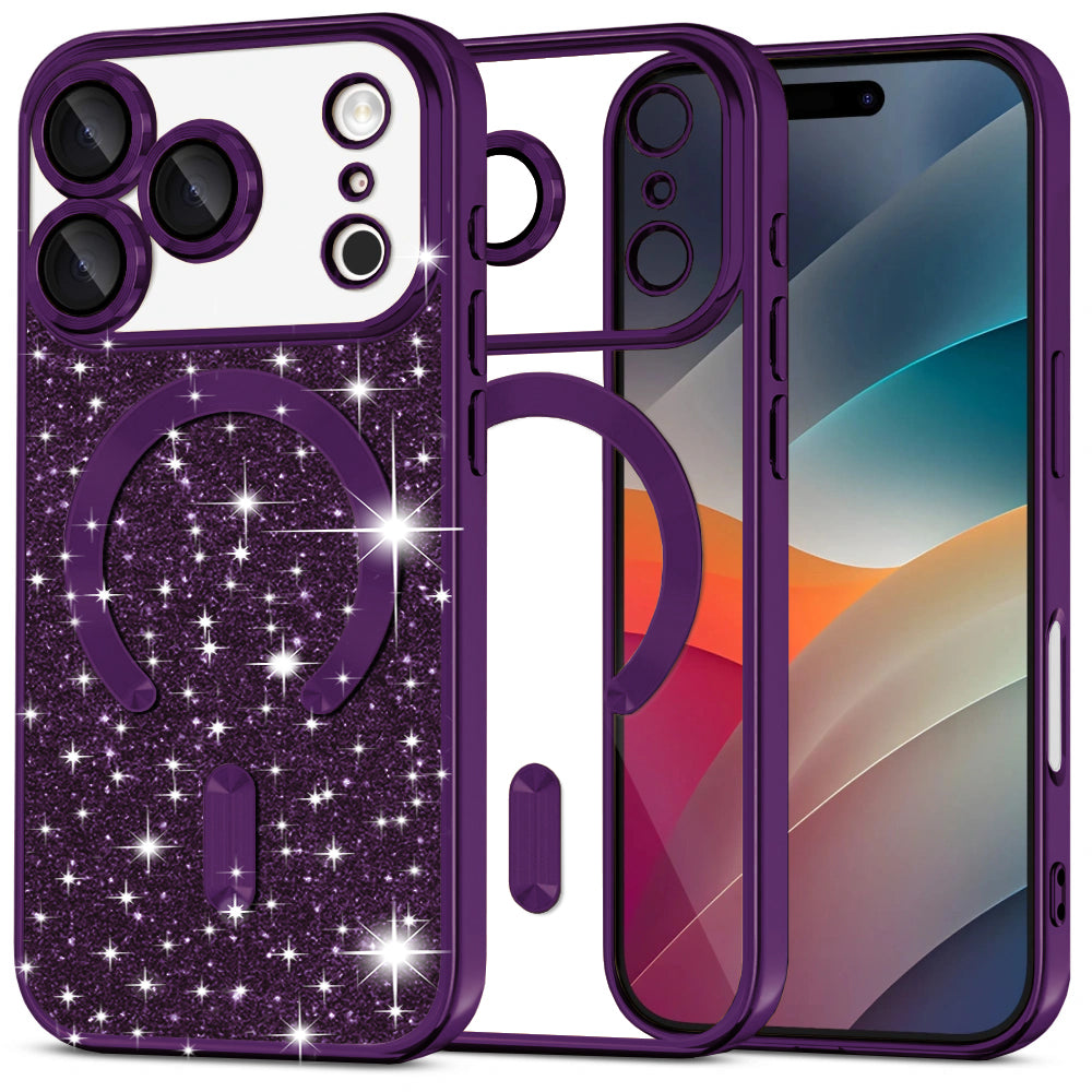 Funda MagSafe para Apple iPhone 17 Pro Max, Techsuit, Luxury Glitter, Morado Oscuro