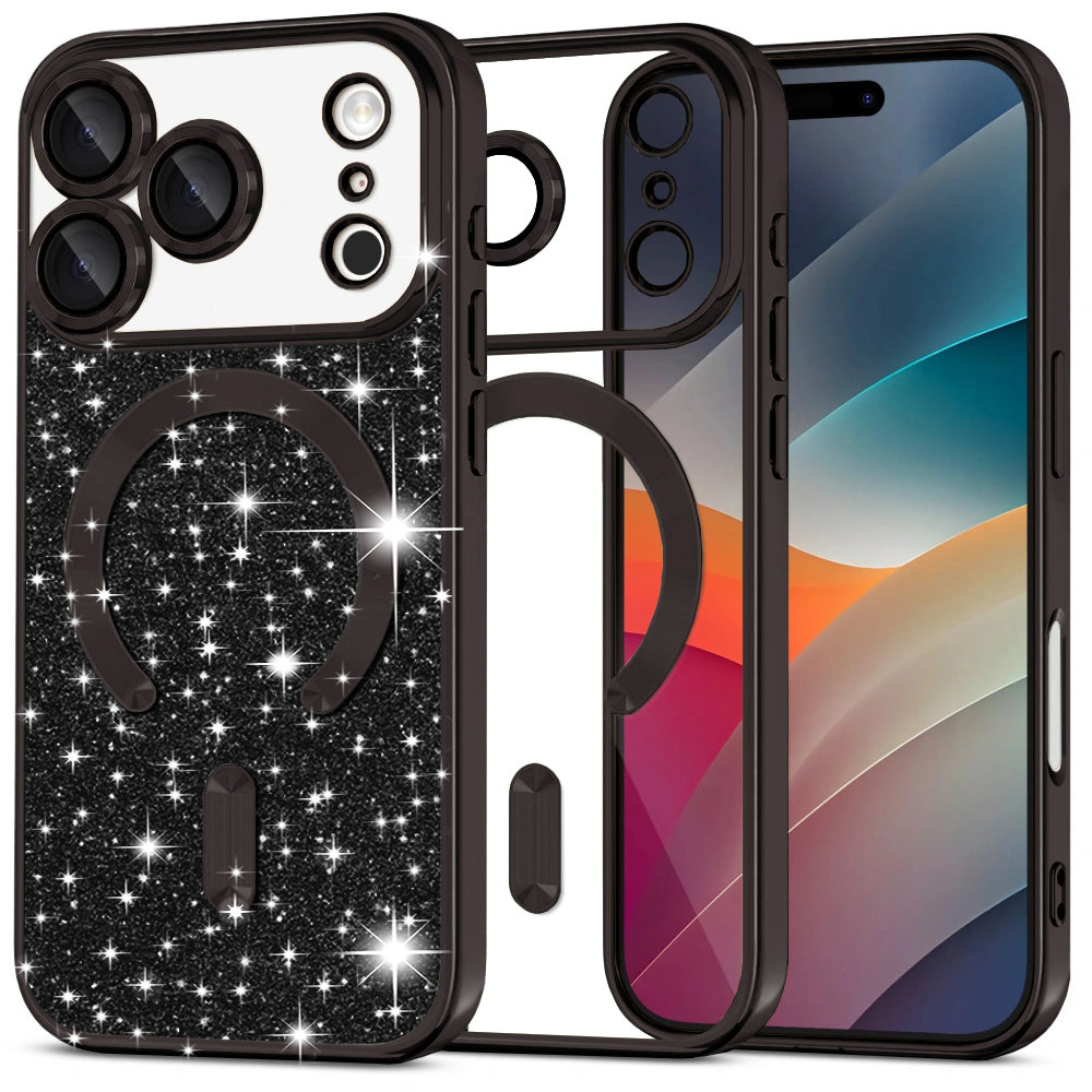 Funda MagSafe para Apple iPhone 17 Pro Max, Techsuit, Luxury Glitter, Negra