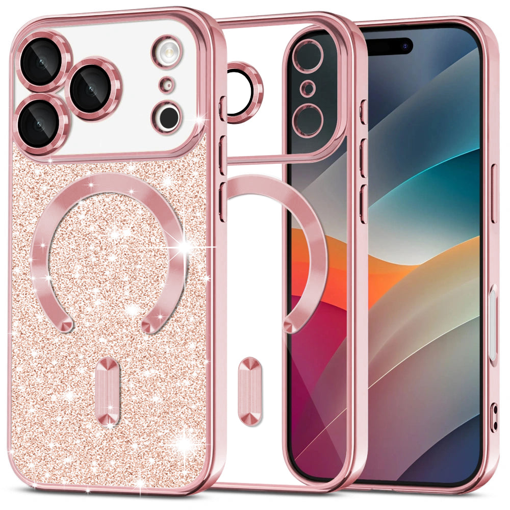 Funda MagSafe para Apple iPhone 17 Pro Max, Techsuit, Luxury Glitter, Rosa Dorado