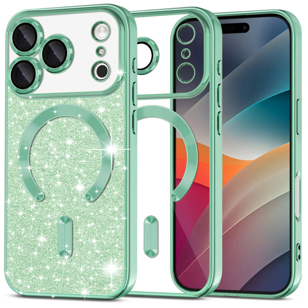 Funda MagSafe para Apple iPhone 17 Pro Max, Techsuit, Luxury Glitter, Verde Claro