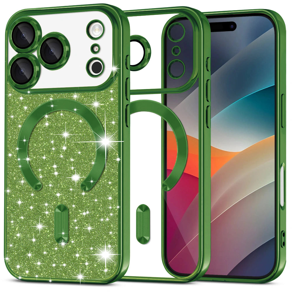 Funda MagSafe para Apple iPhone 17 Pro Max, Techsuit, Luxury Glitter, Verde Oscuro