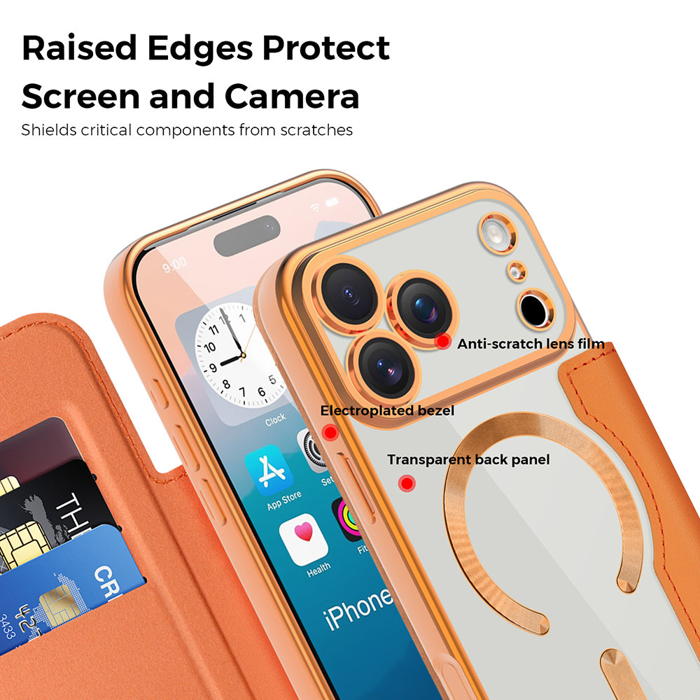 Funda MagSafe para Apple iPhone 17 Pro Max, Techsuit, SmartMag Book, Naranja