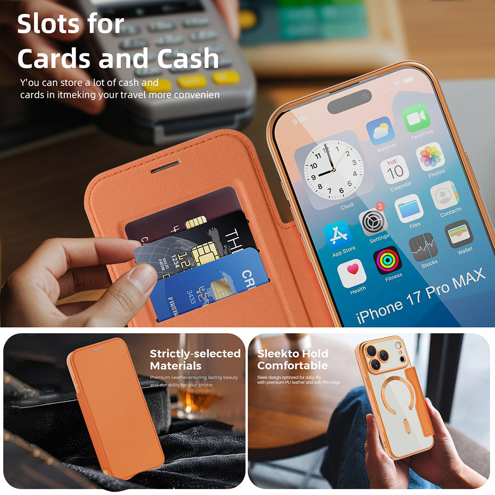 Funda MagSafe para Apple iPhone 17 Pro Max, Techsuit, SmartMag Book, Naranja