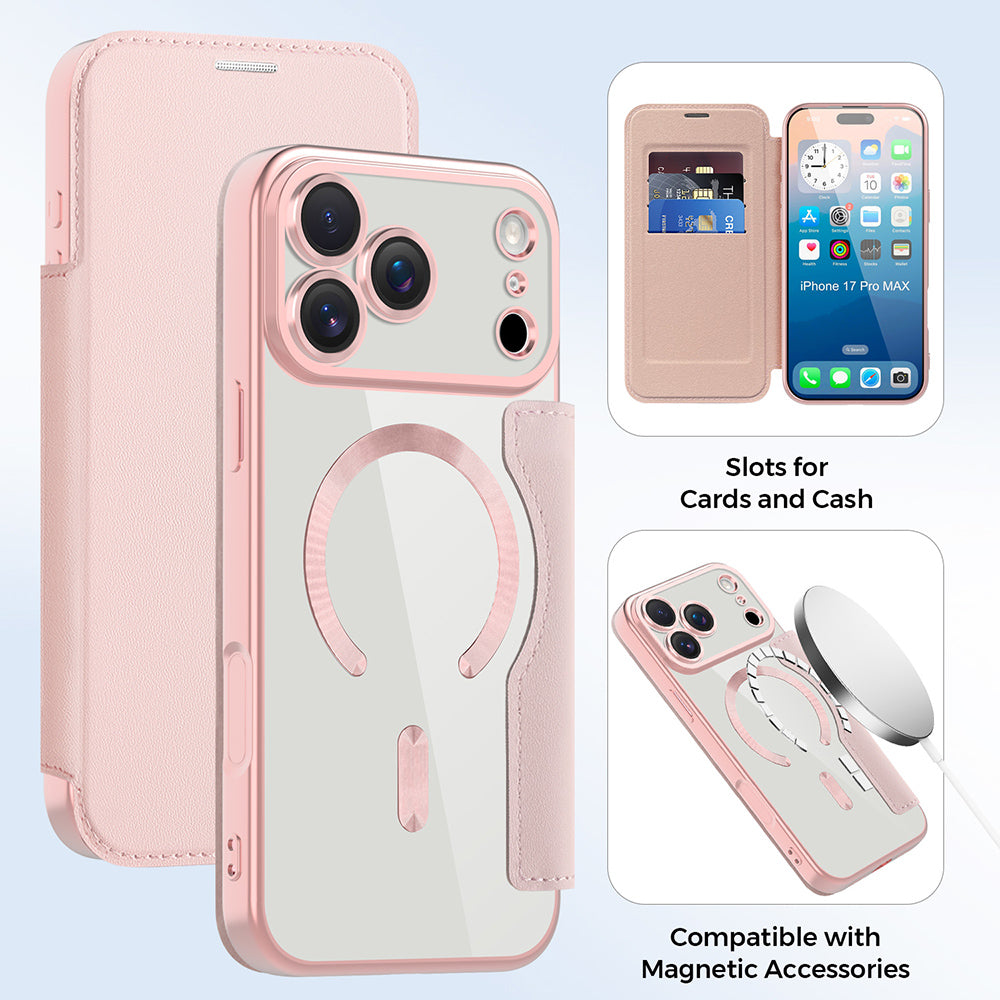 Funda MagSafe para Apple iPhone 17 Pro Max, Techsuit, SmartMag Book, Rosa