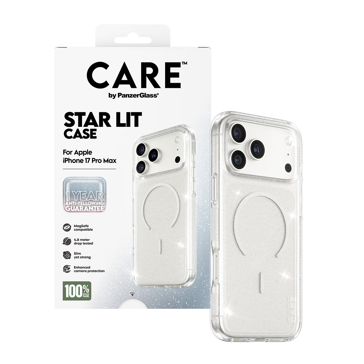 Funda MagSafe para Apple iPhone 17 Pro, PanzerGlass, Care Urban Explorer Star Lit, Transparente Blanca
