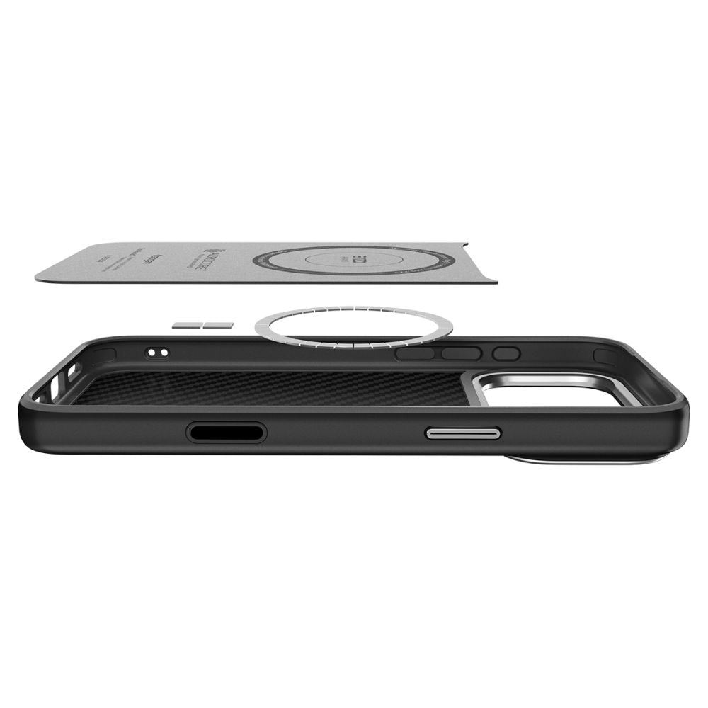 Funda MagSafe para Apple iPhone 17 Pro, Spigen, Enzo Aramid T, Negra Plateada ACS09958