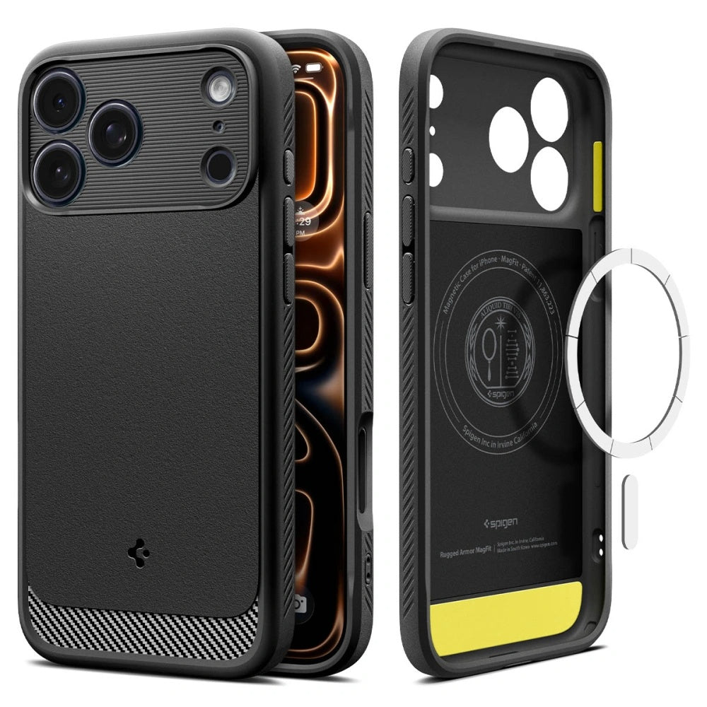 Funda MagSafe para Apple iPhone 17 Pro, Spigen, Rugged Armor, Negra Mate ACS10329