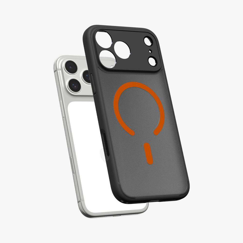 Funda MagSafe para Apple iPhone 17 Pro, Spigen, Ultra Hybrid, Negra Naranja Satinada ACS10483