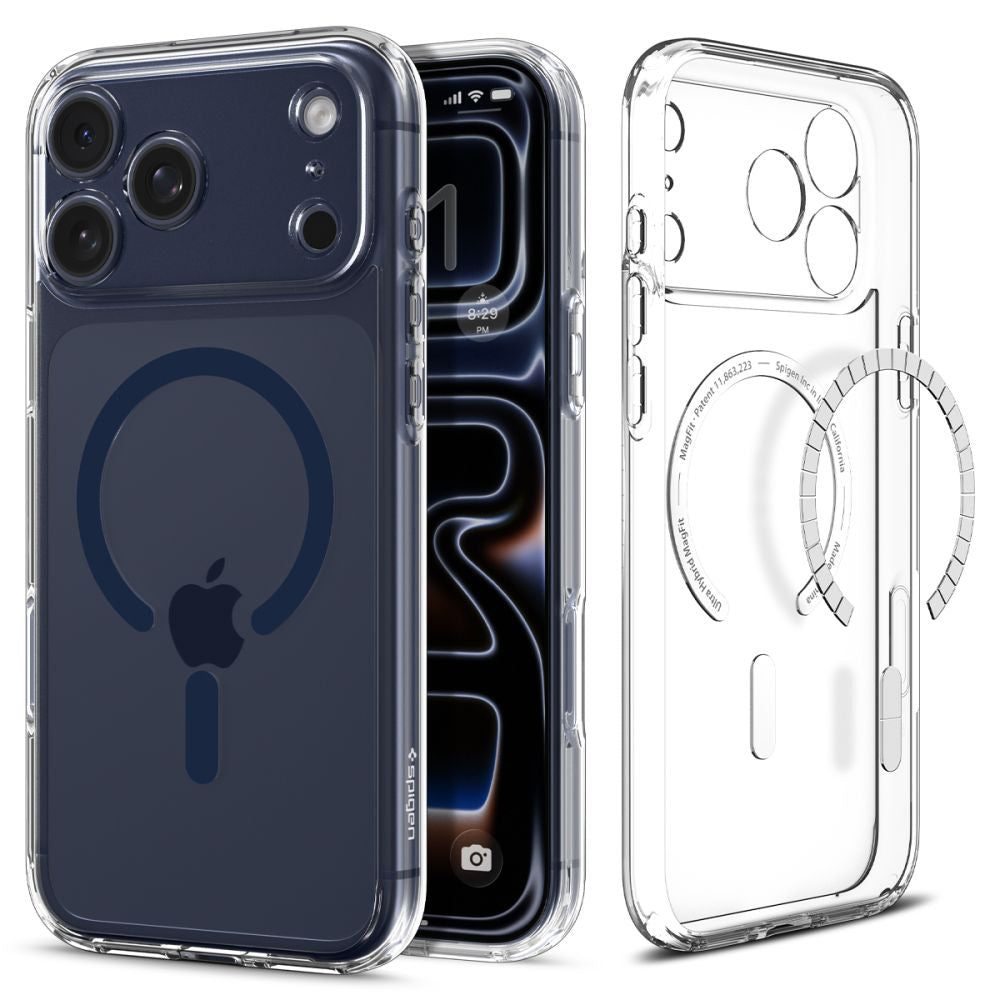 Funda MagSafe para Apple iPhone 17 Pro, Spigen, Ultra Hybrid, Transparente Azul Marino ACS11111
