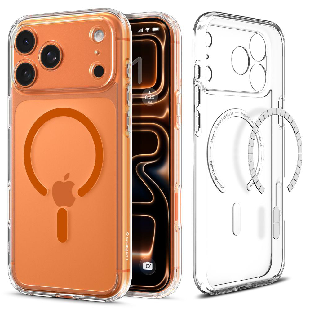 Funda MagSafe para Apple iPhone 17 Pro, Spigen, Ultra Hybrid, Transparente Naranja ACS11112